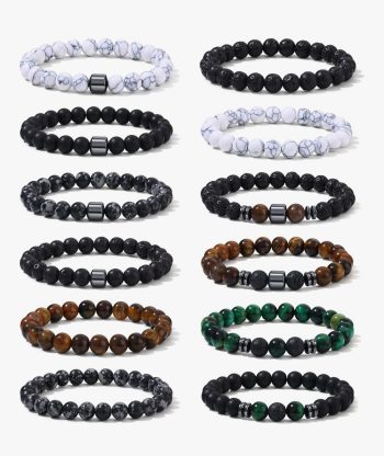 12-Style Natural Stone Beaded Men’s Bracelets